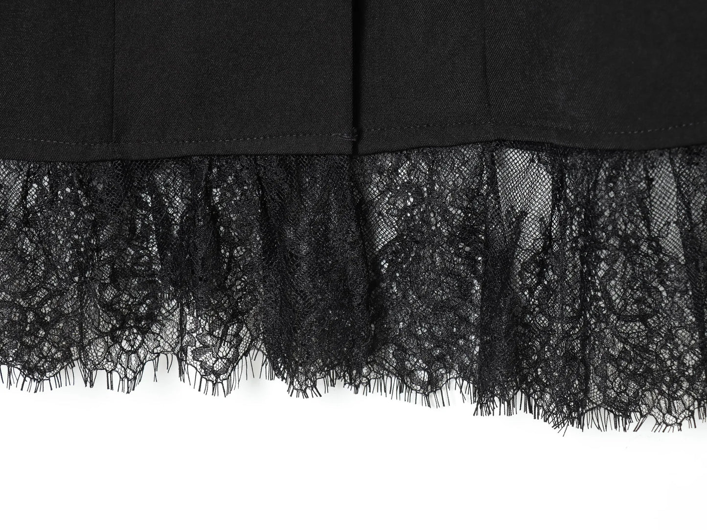 Women Elegant Lace Hem Black Suit Coat