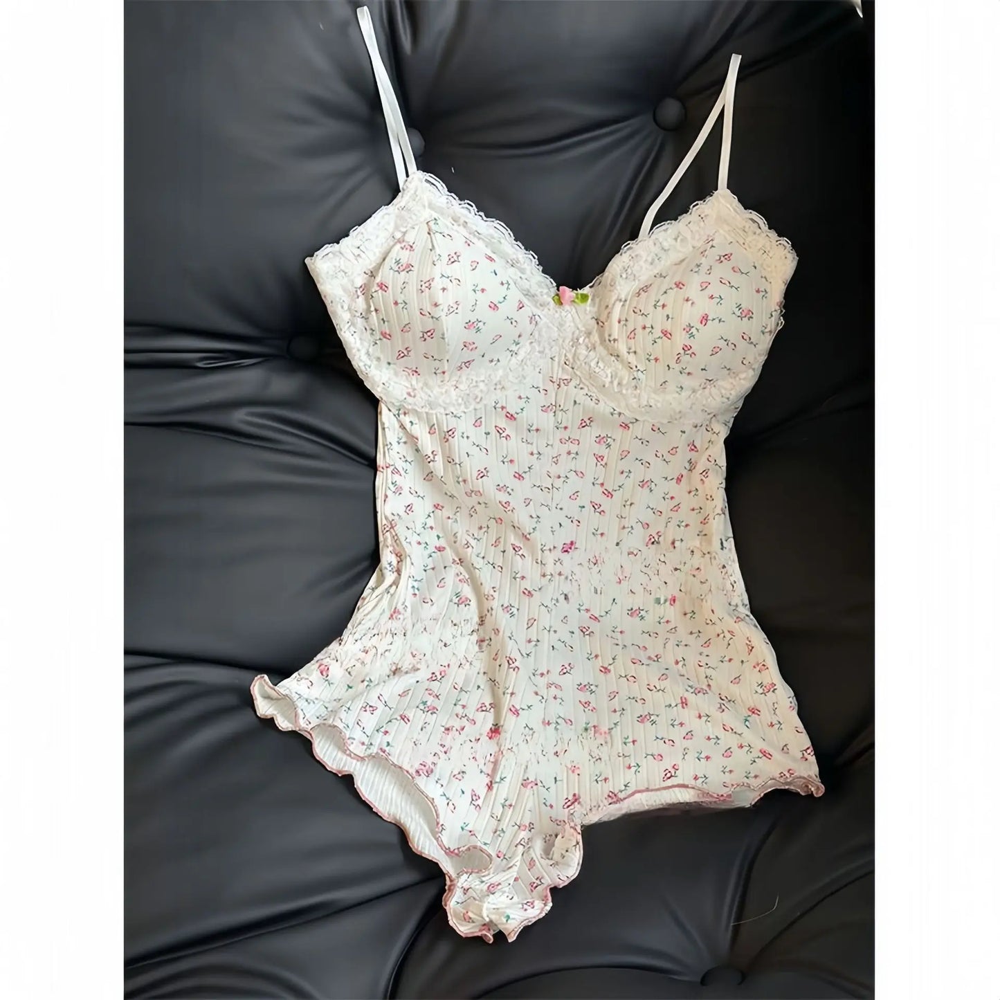 Women Sexy Floral Print Bodysuit Lace Trim Sleeveless Slim Fit Leotard Summer Jumpsuit Romper Sexy Underwear Nightwear Lingerie
