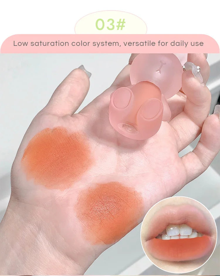 Gege Bear Rabbit Lip Glaze, Matte Velvet Lip Clay Long-lasting Color Non-drying Lipstick