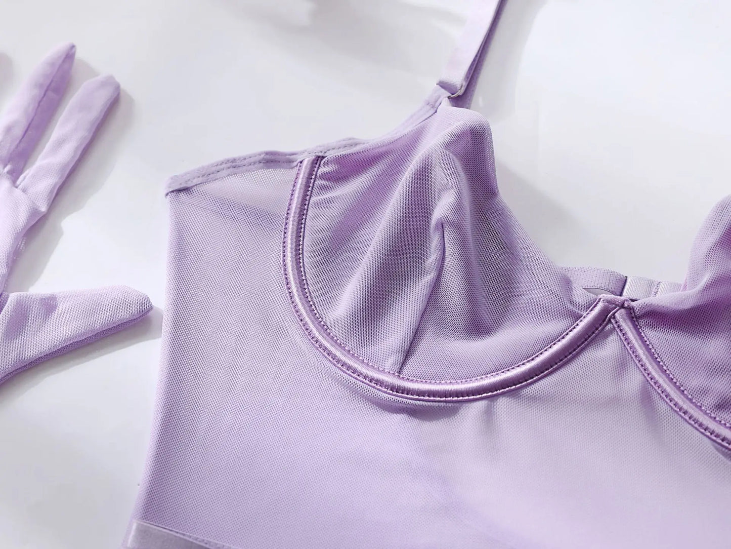 Ellolace Tight Fitting Lace Bodysuit Sexy See Through Erotic Body With Gloves Garter Night Club Outfit Sissy Crotchless Mesh Top