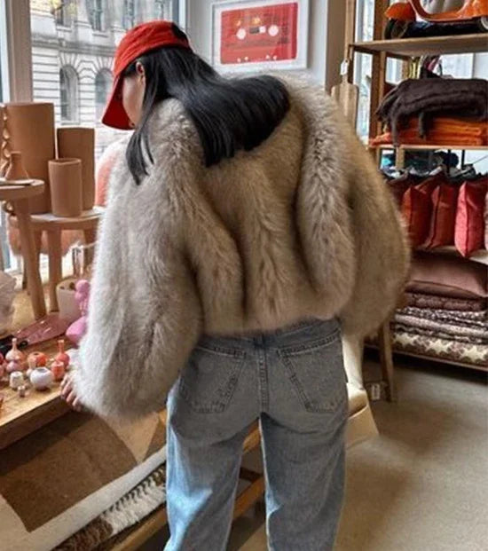 Clearance Fur Coat Women Warm Furry Long Sleeve Loose V-neek Female Outwear Autumn Winter Fashion Street All Match Lady Overcoat