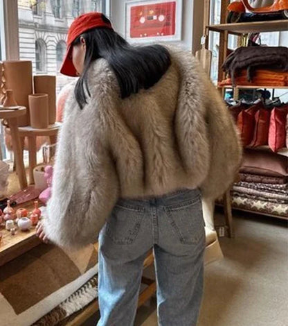 Clearance Fur Coat Women Warm Furry Long Sleeve Loose V-neek Female Outwear Autumn Winter Fashion Street All Match Lady Overcoat