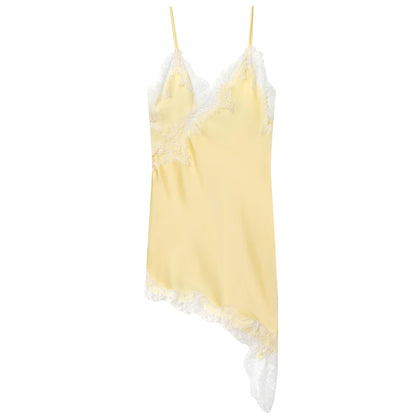 Women's Lace Asymmetric Dress Sexy Midi Slip Dress Chic