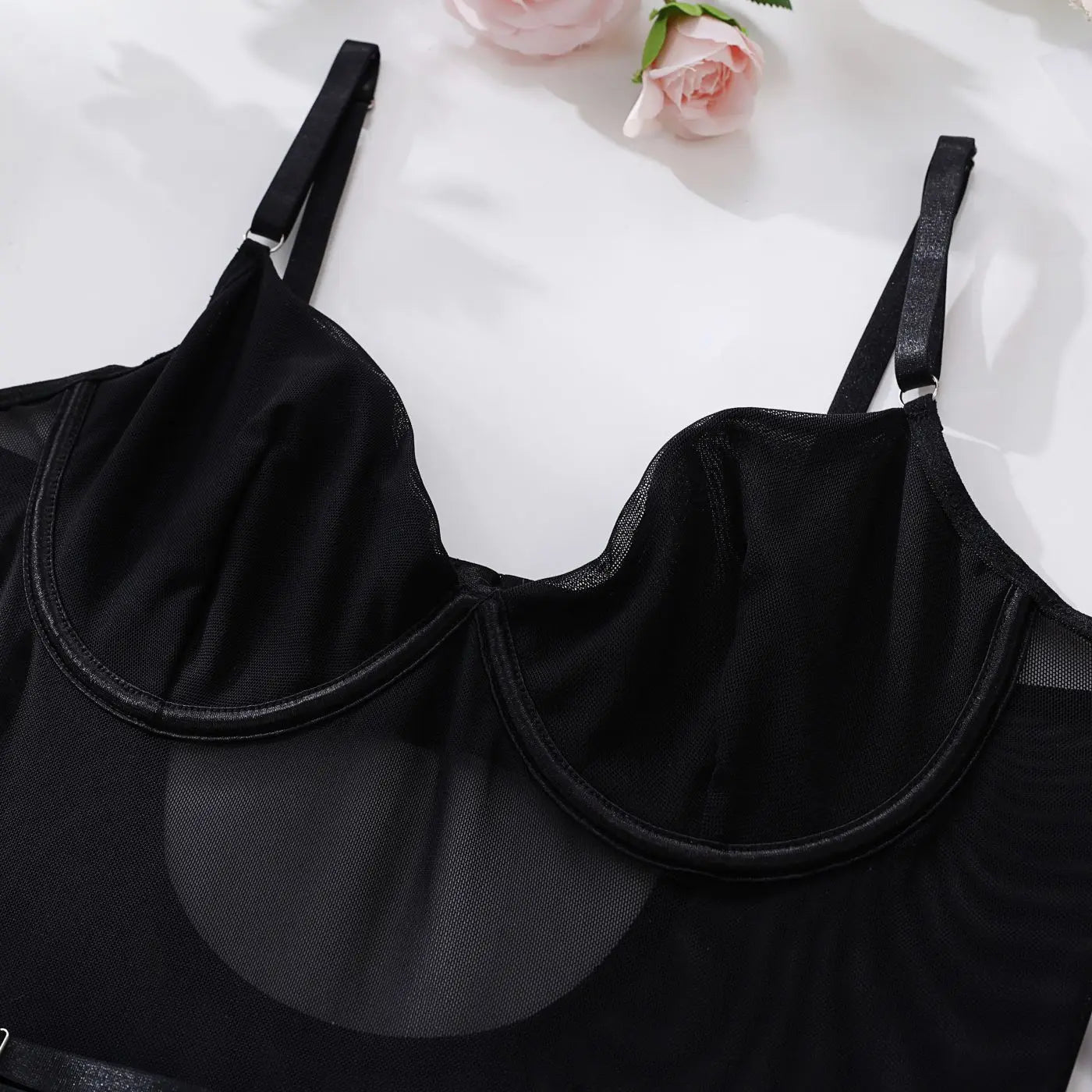 Ellolace Tight Fitting Lace Bodysuit Sexy See Through Erotic Body With Gloves Garter Night Club Outfit Sissy Crotchless Mesh Top