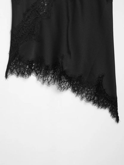 HH Sexy Women Asymmetrical Lace Slip Tops Summer Female Backless Sleeveless Off Shoulder Underwear Tanks Elegant Beach Camisole