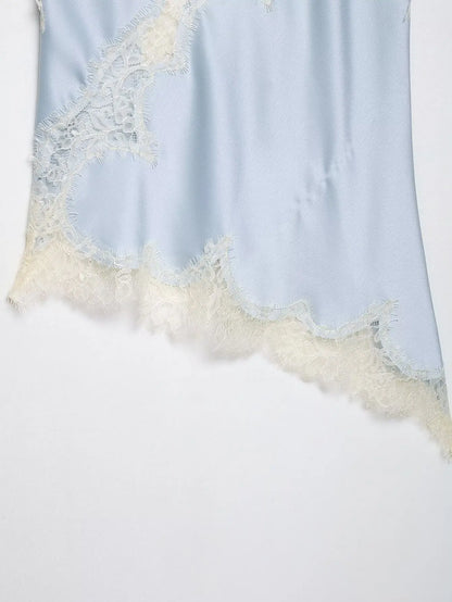 HH Sexy Women Asymmetrical Lace Slip Tops Summer Female Backless Sleeveless Off Shoulder Underwear Tanks Elegant Beach Camisole