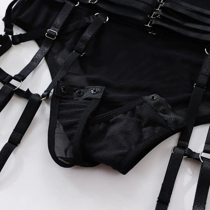 Ellolace Tight Fitting Lace Bodysuit Sexy See Through Erotic Body With Gloves Garter Night Club Outfit Sissy Crotchless Mesh Top