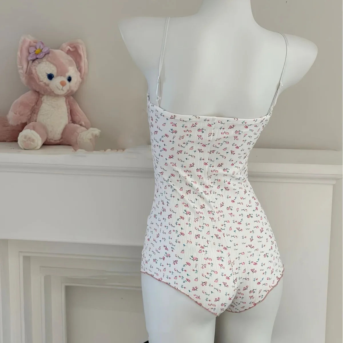 Women Sexy  Floral Print Bodysuit Lace Trim Sleeveless Slim Fit Leotard Summer Jumpsuit Romper Sexy Underwear Nightwear Lingerie