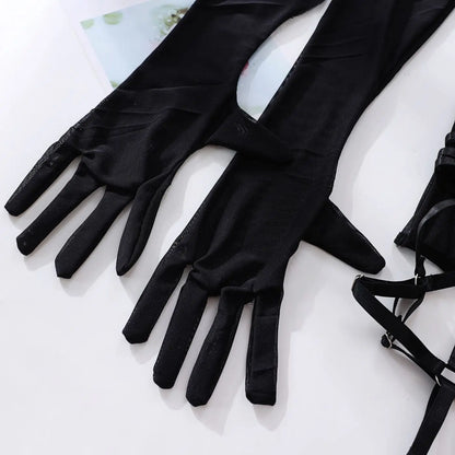 Ellolace Tight Fitting Lace Bodysuit Sexy See Through Erotic Body With Gloves Garter Night Club Outfit Sissy Crotchless Mesh Top