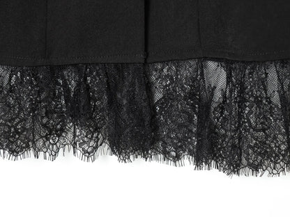 Women Elegant Lace Hem Black Suit Coat