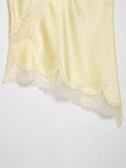 HH Sexy Women Asymmetrical Lace Slip Tops Summer Female Backless Sleeveless Off Shoulder Underwear Tanks Elegant Beach Camisole