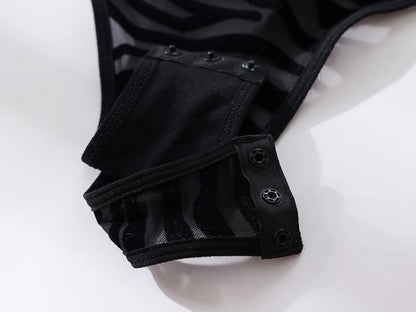 Ellolace Tight Fitting Lace Bodysuit Sexy See Through Erotic Body With Gloves Garter Night Club Outfit Sissy Crotchless Mesh Top