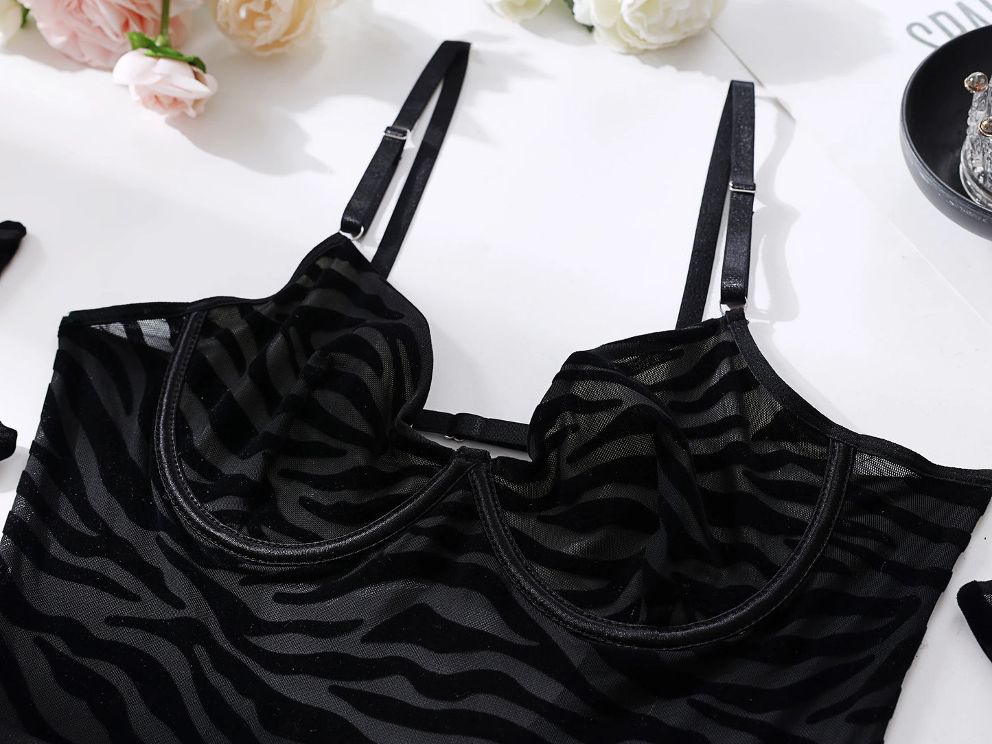 Ellolace Tight Fitting Lace Bodysuit Sexy See Through Erotic Body With Gloves Garter Night Club Outfit Sissy Crotchless Mesh Top