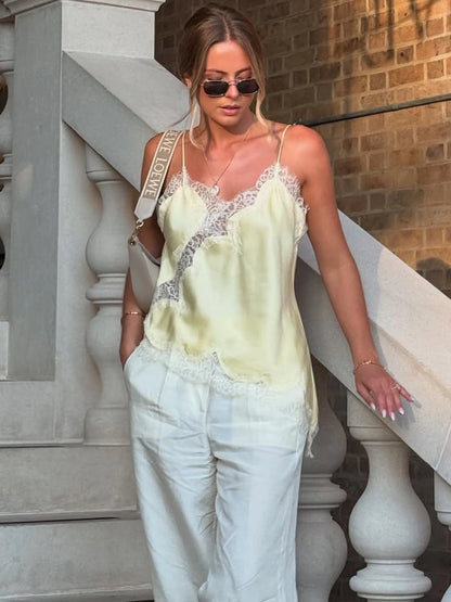 HH Sexy Women Asymmetrical Lace Slip Tops Summer Female Backless Sleeveless Off Shoulder Underwear Tanks Elegant Beach Camisole