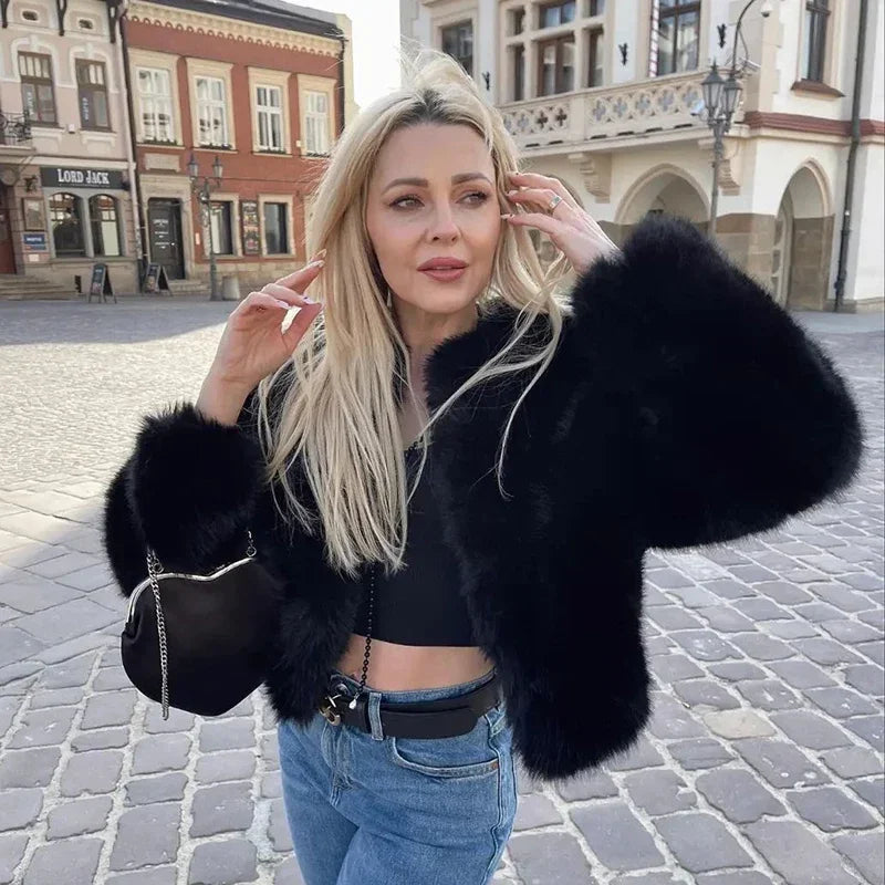 Clearance Fur Coat Women Warm Furry Long Sleeve Loose V-neek Female Outwear Autumn Winter Fashion Street All Match Lady Overcoat