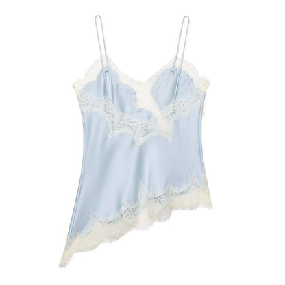 HH Sexy Women Asymmetrical Lace Slip Tops Summer Female Backless Sleeveless Off Shoulder Underwear Tanks Elegant Beach Camisole