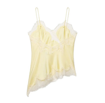 HH Sexy Women Asymmetrical Lace Slip Tops Summer Female Backless Sleeveless Off Shoulder Underwear Tanks Elegant Beach Camisole