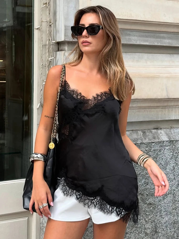 HH Sexy Women Asymmetrical Lace Slip Top