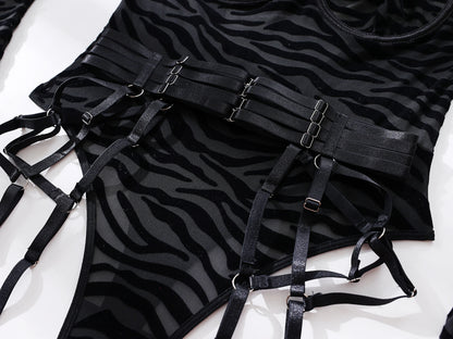 Ellolace Tight Fitting Lace Bodysuit Sexy See Through Erotic Body With Gloves Garter Night Club Outfit Sissy Crotchless Mesh Top