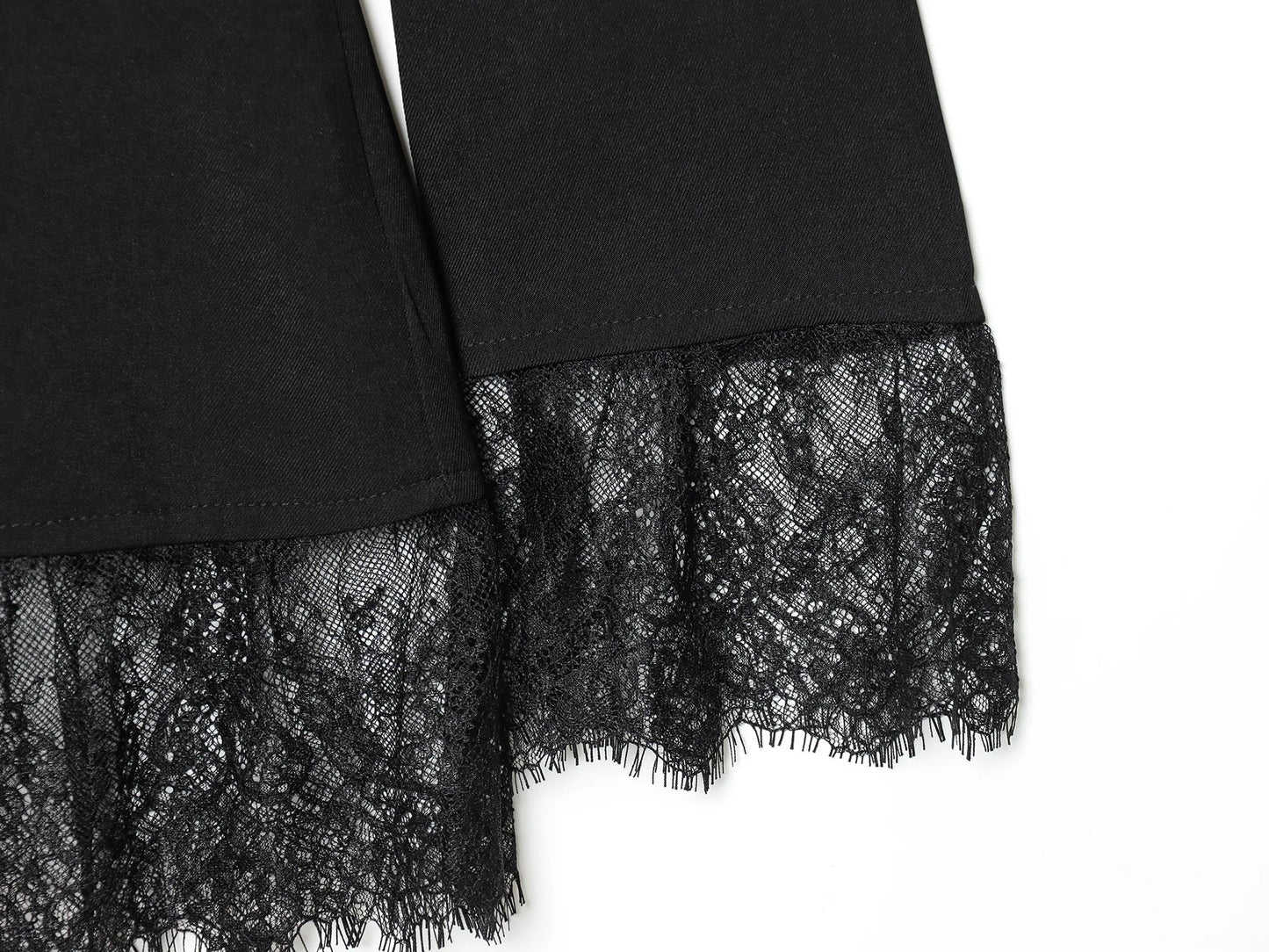 Women Elegant Lace Hem Black Suit Coat