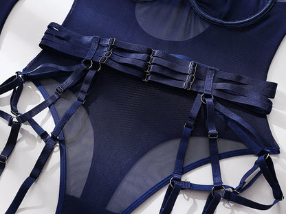 Ellolace Tight Fitting Lace Bodysuit Sexy See Through Erotic Body With Gloves Garter Night Club Outfit Sissy Crotchless Mesh Top