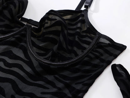 Ellolace Tight Fitting Lace Bodysuit Sexy See Through Erotic Body With Gloves Garter Night Club Outfit Sissy Crotchless Mesh Top