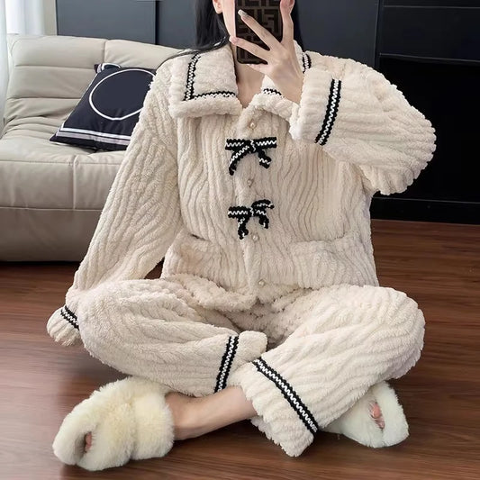 2Pcs/set women's pajamas autumn and winter students home wear padded and thickened warm princess clothes women's clothing
