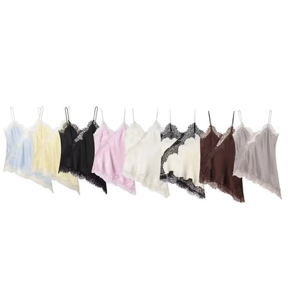HH Sexy Women Asymmetrical Lace Slip Tops Summer Female Backless Sleeveless Off Shoulder Underwear Tanks Elegant Beach Camisole