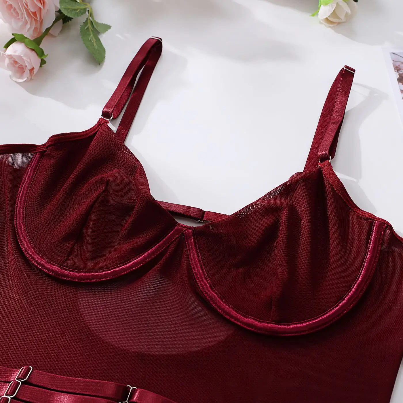 Ellolace Tight Fitting Lace Bodysuit Sexy See Through Erotic Body With Gloves Garter Night Club Outfit Sissy Crotchless Mesh Top